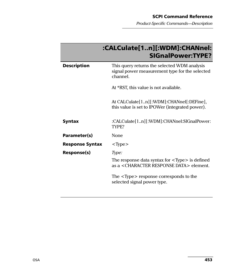 Calculate[1..n][:wdm]:channel: signalpower:type | EXFO FTB -5240S/5240BP Optical Spectrum Analyzer User Manual | Page 459 / 638