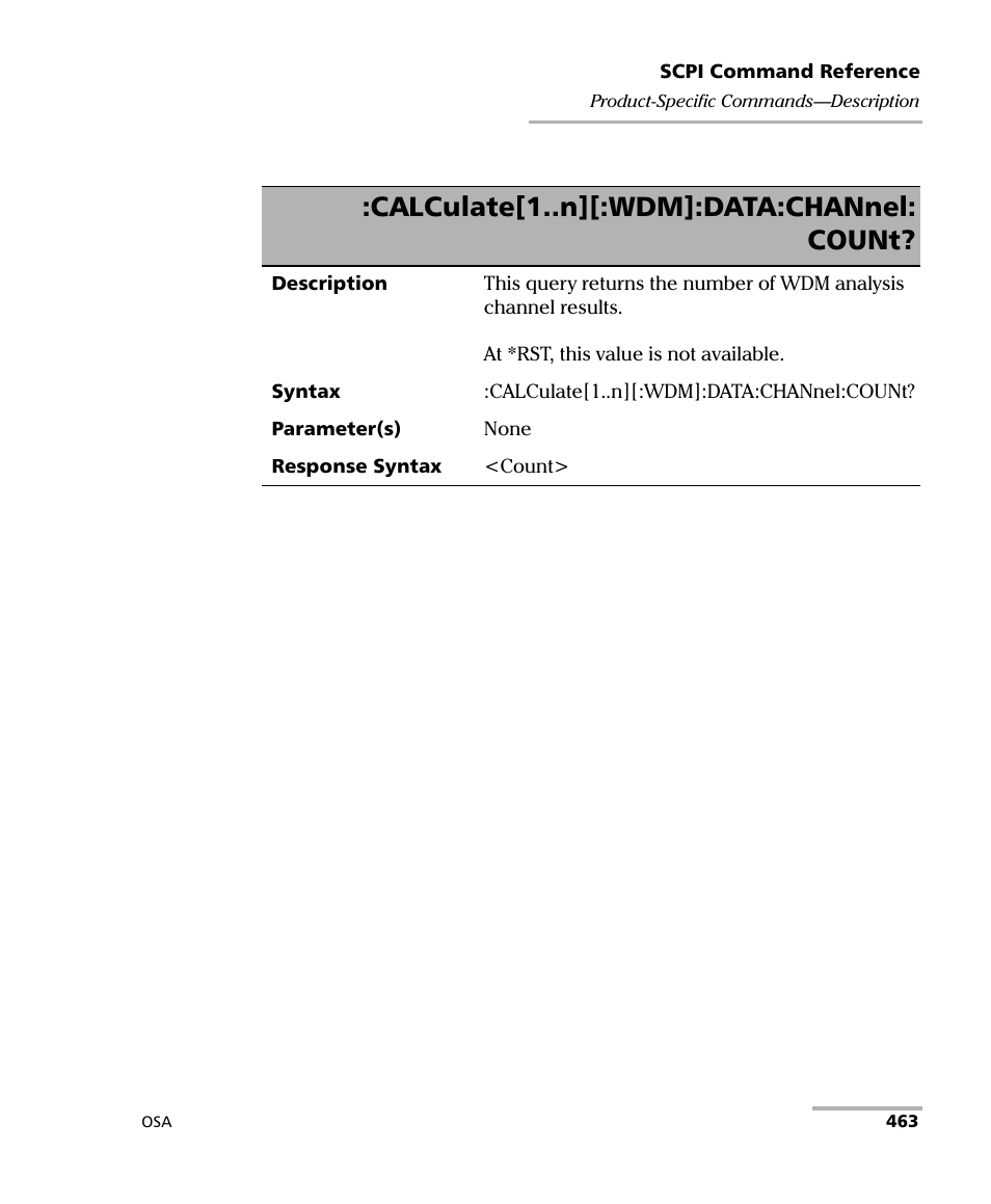 Calculate[1..n][:wdm]:data:channel: count | EXFO FTB -5240S/5240BP Optical Spectrum Analyzer User Manual | Page 469 / 638