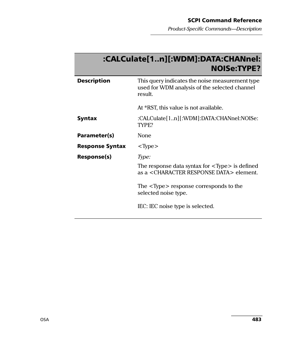 Calculate[1..n][:wdm]:data:channel: noise:type | EXFO FTB -5240S/5240BP Optical Spectrum Analyzer User Manual | Page 489 / 638