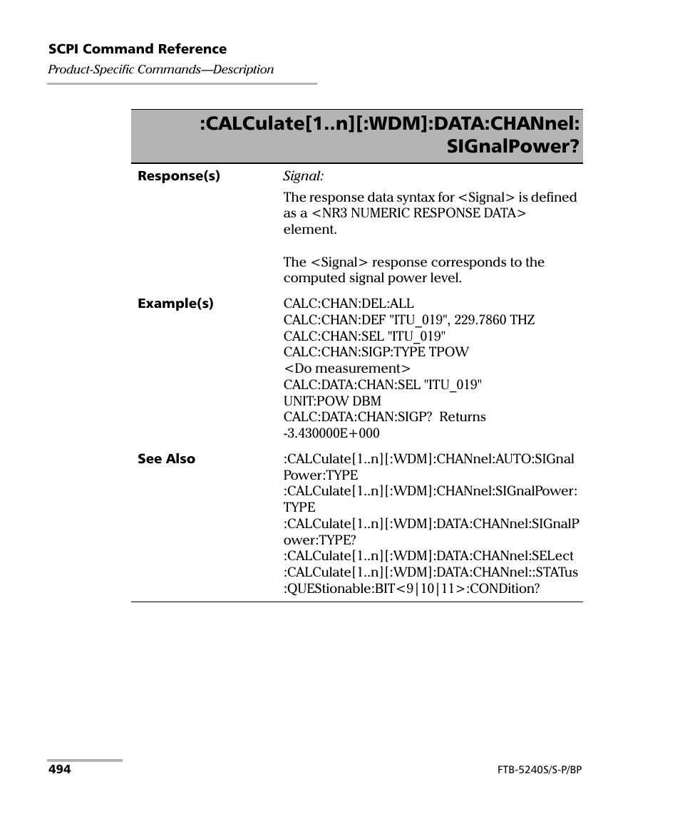Calculate[1..n][:wdm]:data:channel: signalpower | EXFO FTB -5240S/5240BP Optical Spectrum Analyzer User Manual | Page 500 / 638