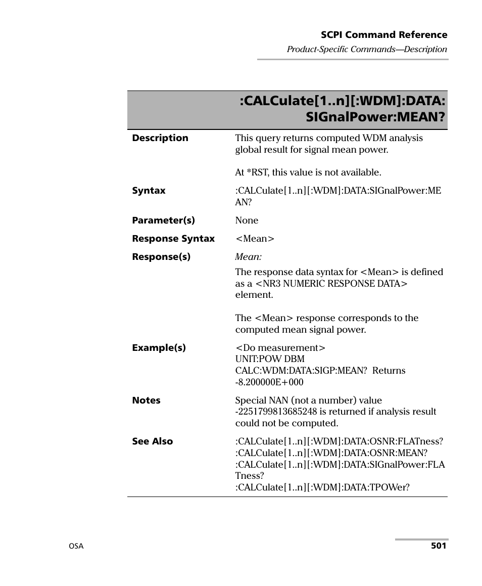 Calculate[1..n][:wdm]:data: signalpower:mean | EXFO FTB -5240S/5240BP Optical Spectrum Analyzer User Manual | Page 507 / 638