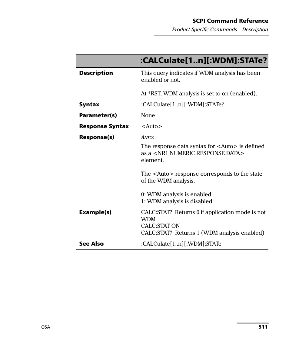 Calculate[1..n][:wdm]:state | EXFO FTB -5240S/5240BP Optical Spectrum Analyzer User Manual | Page 517 / 638