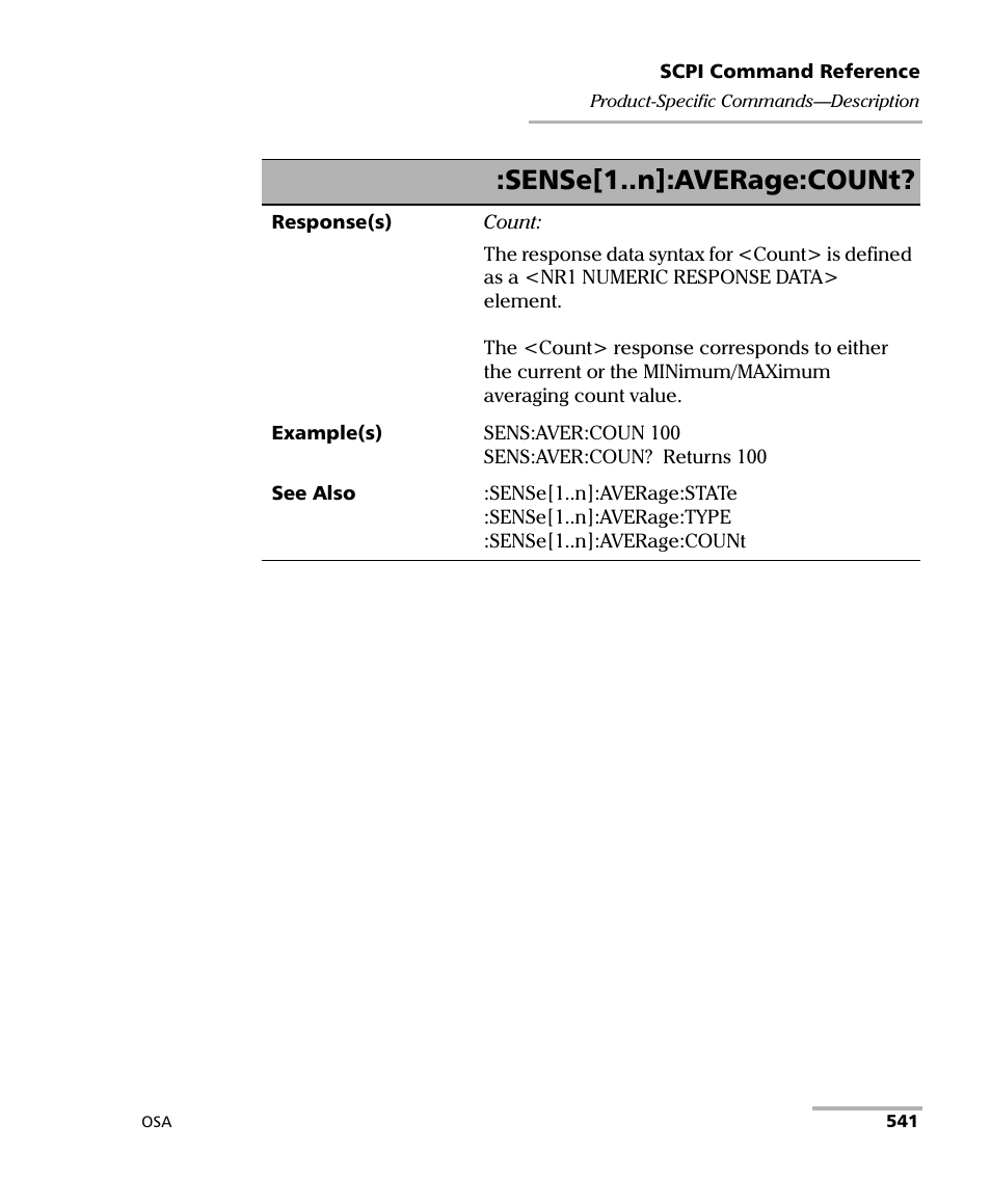 Sense[1..n]:average:count | EXFO FTB -5240S/5240BP Optical Spectrum Analyzer User Manual | Page 547 / 638