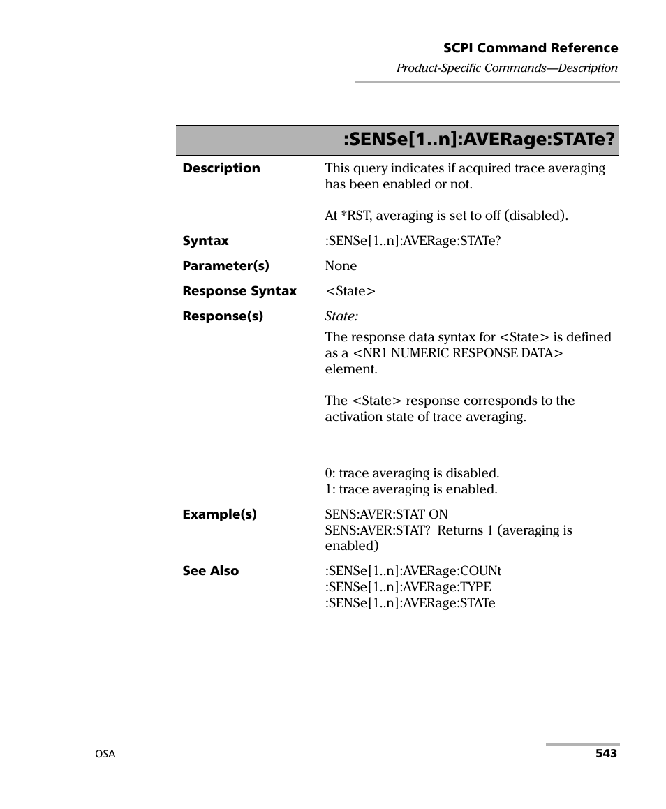 Sense[1..n]:average:state | EXFO FTB -5240S/5240BP Optical Spectrum Analyzer User Manual | Page 549 / 638