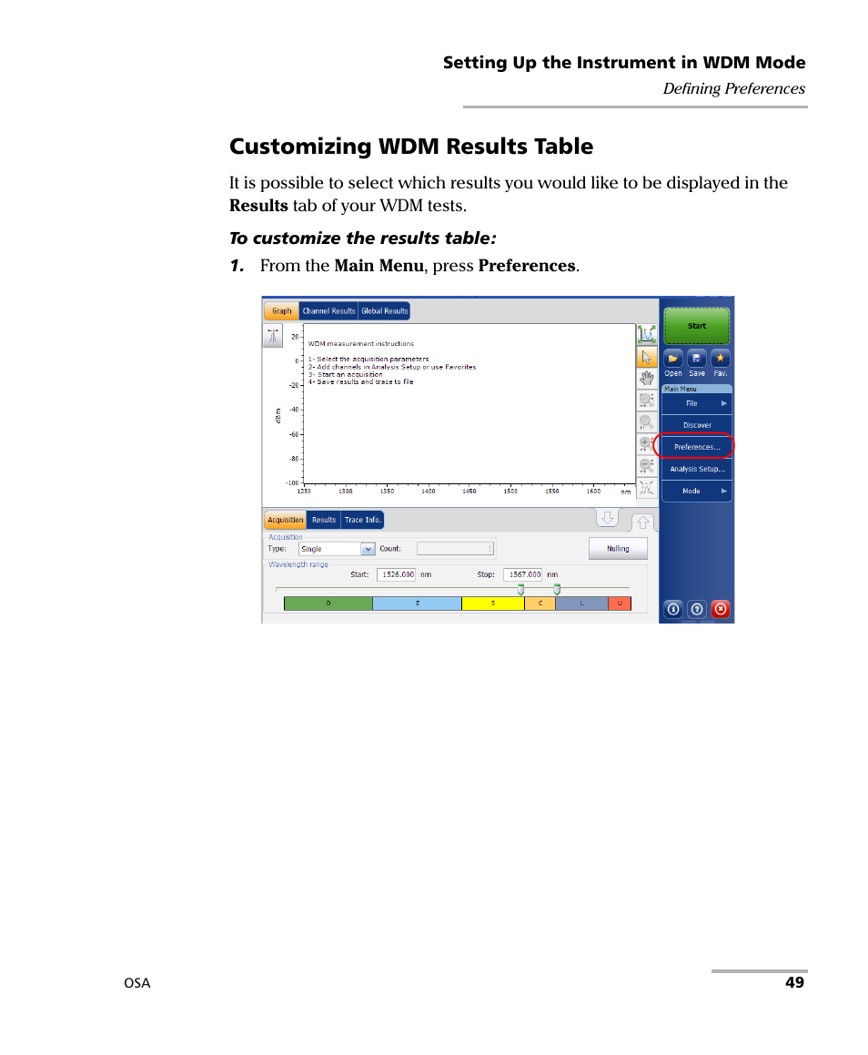 Customizing wdm results table | EXFO FTB -5240S/5240BP Optical Spectrum Analyzer User Manual | Page 55 / 638