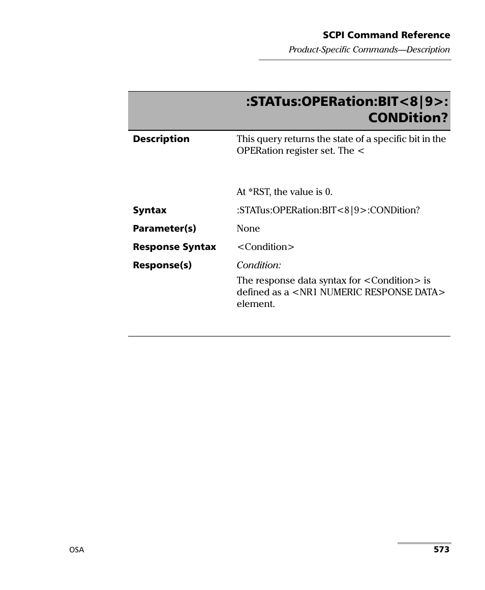 Status:operation:bit<8|9>: condition | EXFO FTB -5240S/5240BP Optical Spectrum Analyzer User Manual | Page 579 / 638