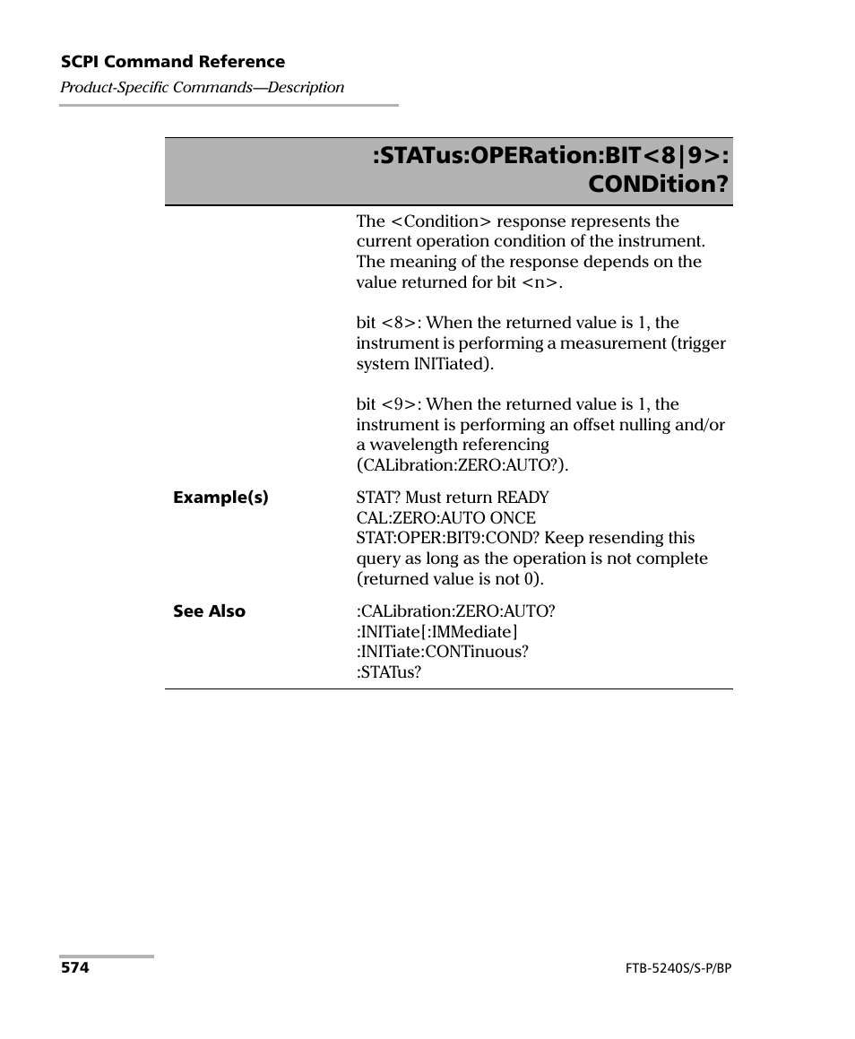 Status:operation:bit<8|9>: condition | EXFO FTB -5240S/5240BP Optical Spectrum Analyzer User Manual | Page 580 / 638