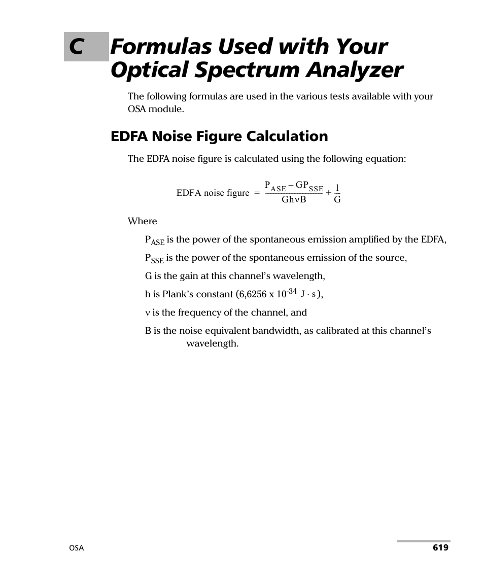 Edfa noise figure calculation | EXFO FTB -5240S/5240BP Optical Spectrum Analyzer User Manual | Page 625 / 638