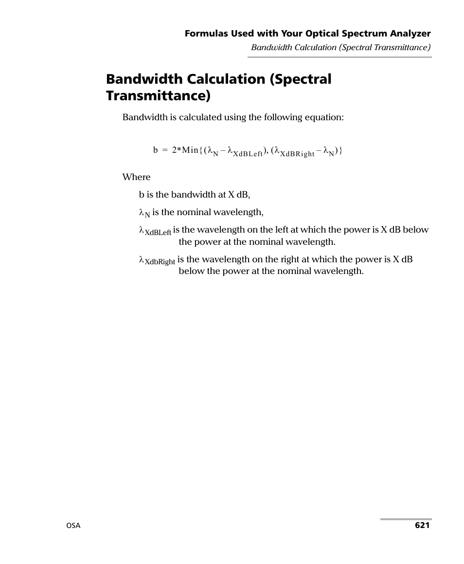 Bandwidth calculation (spectral transmittance) | EXFO FTB -5240S/5240BP Optical Spectrum Analyzer User Manual | Page 627 / 638