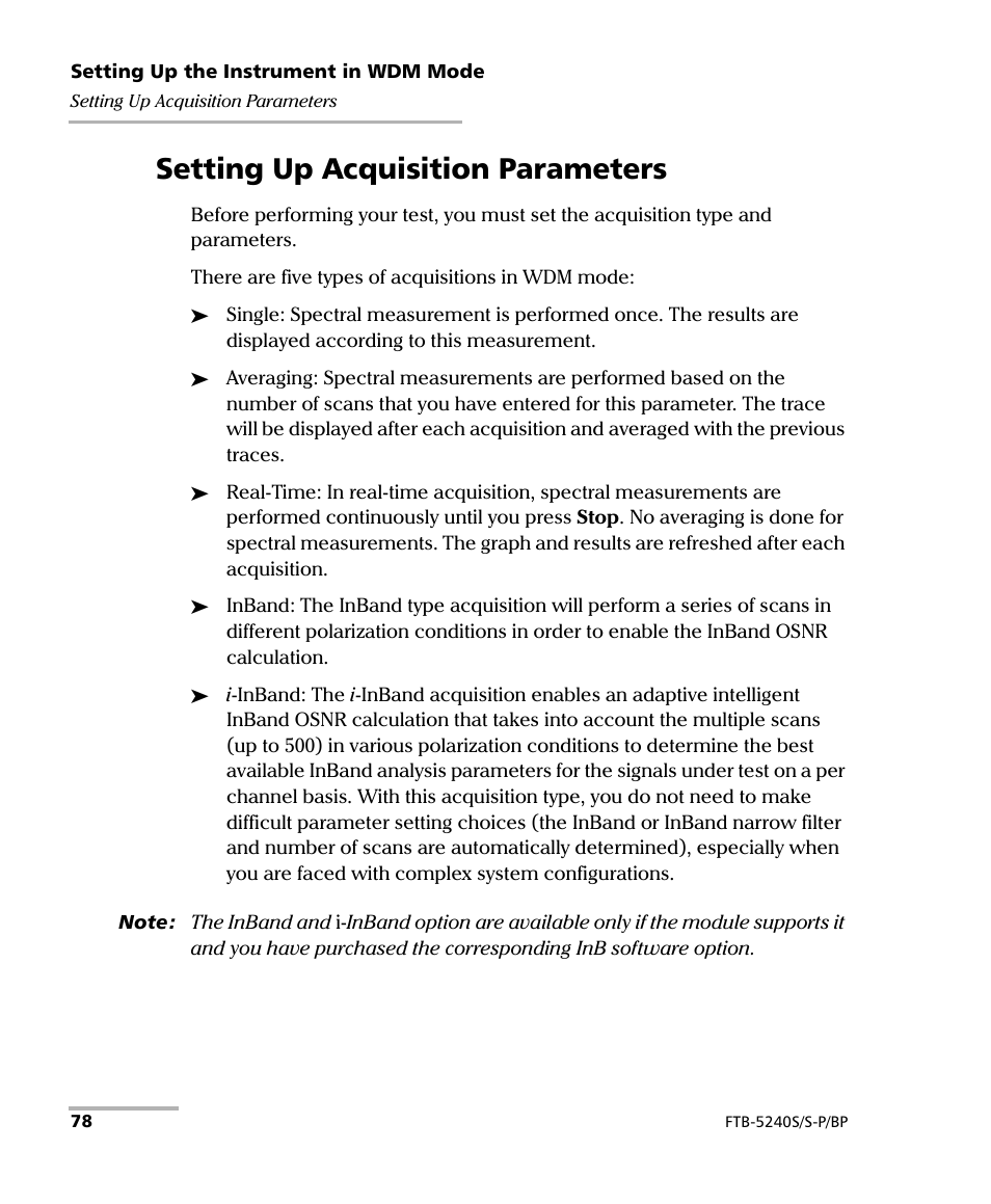 Setting up acquisition parameters | EXFO FTB -5240S/5240BP Optical Spectrum Analyzer User Manual | Page 84 / 638
