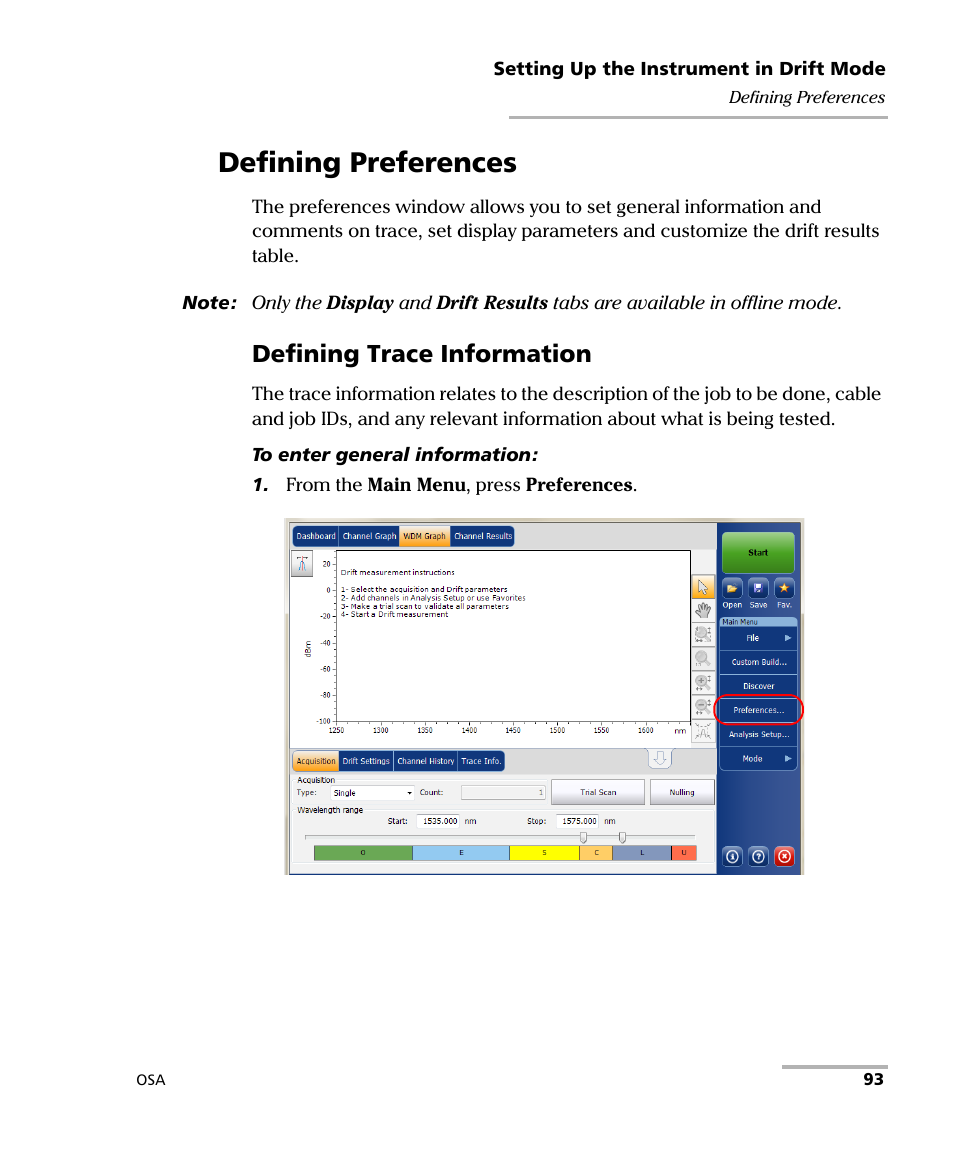 Defining preferences, Defining trace information | EXFO FTB -5240S/5240BP Optical Spectrum Analyzer User Manual | Page 99 / 638