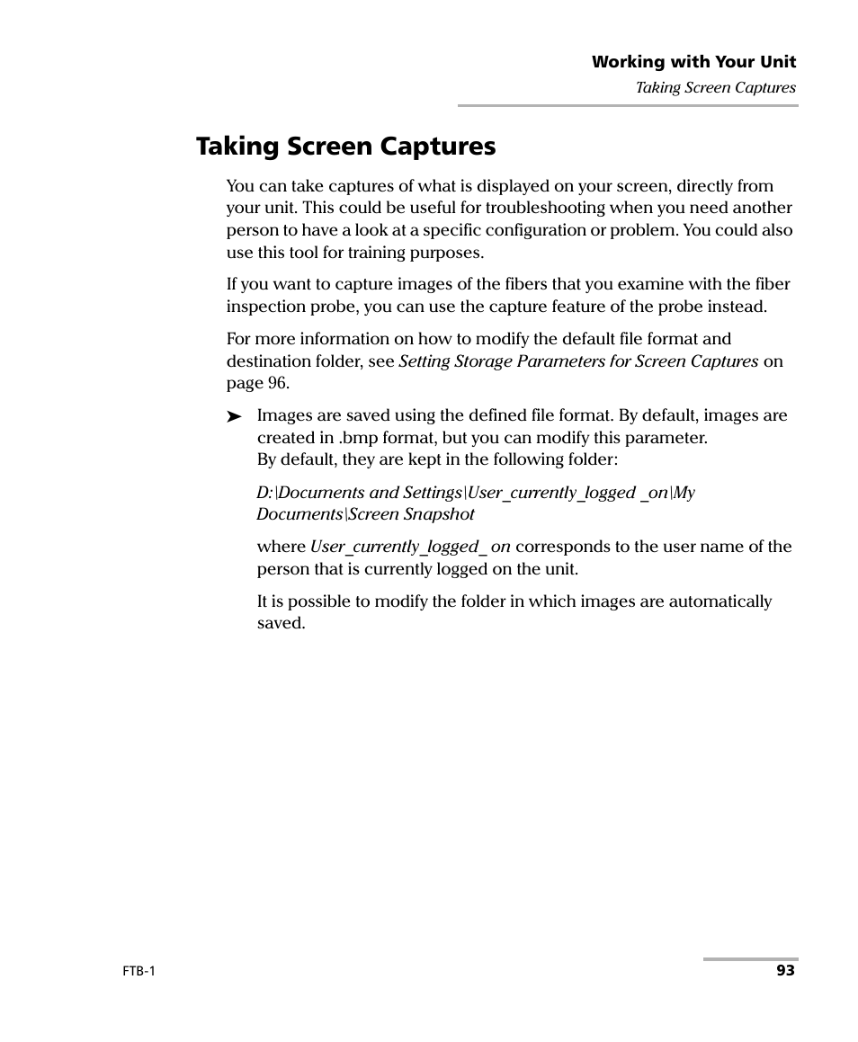 Taking screen captures | EXFO FTB-1 User Manual | Page 103 / 234