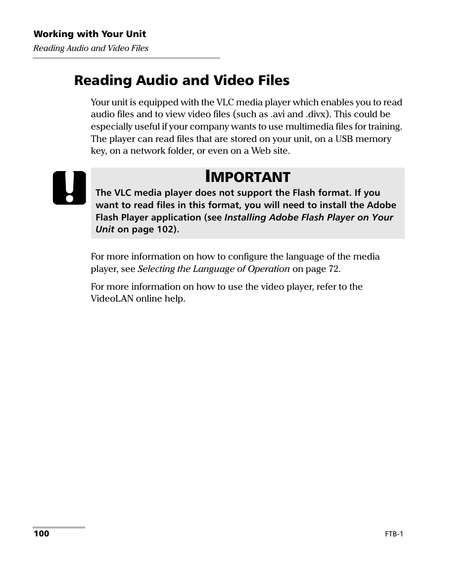Reading audio and video files, Mportant | EXFO FTB-1 User Manual | Page 110 / 234