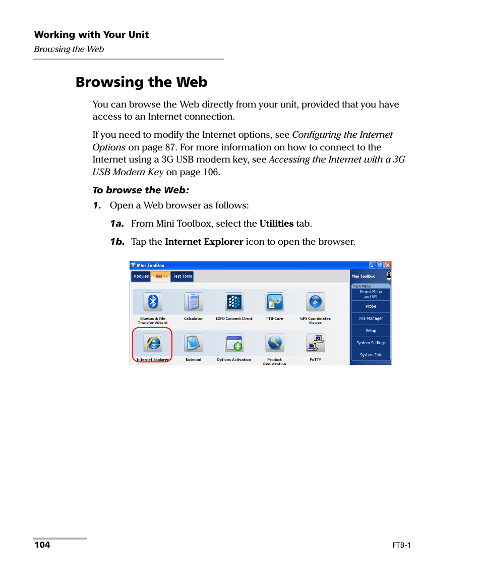 Browsing the web | EXFO FTB-1 User Manual | Page 114 / 234