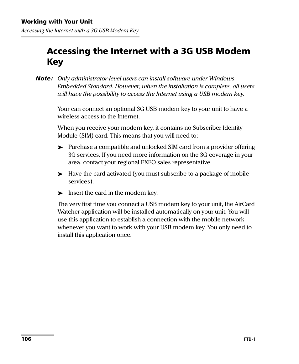 Accessing the internet with a 3g usb modem key | EXFO FTB-1 User Manual | Page 116 / 234