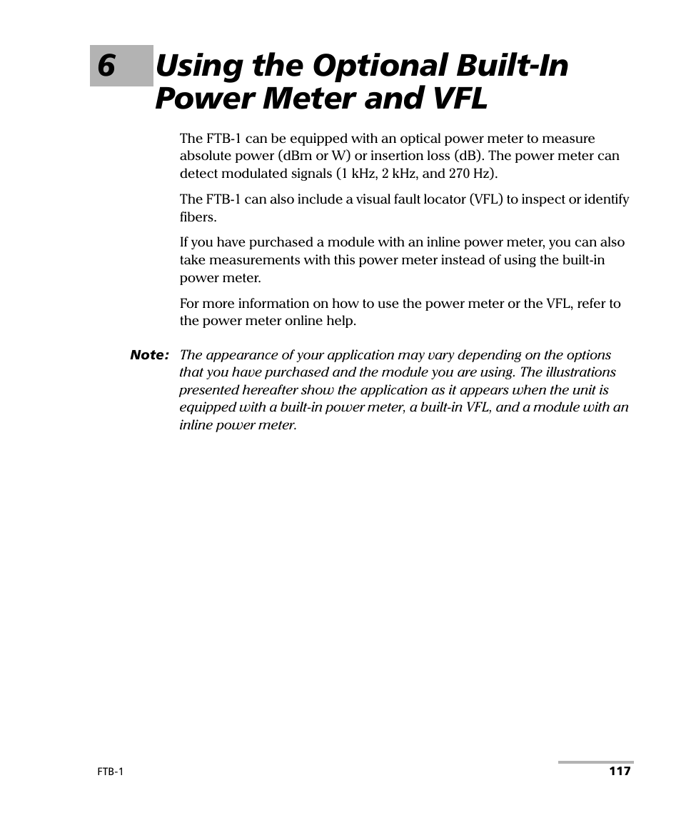 6 using the optional built-in power meter and vfl, 6using the optional built-in power meter and vfl | EXFO FTB-1 User Manual | Page 127 / 234