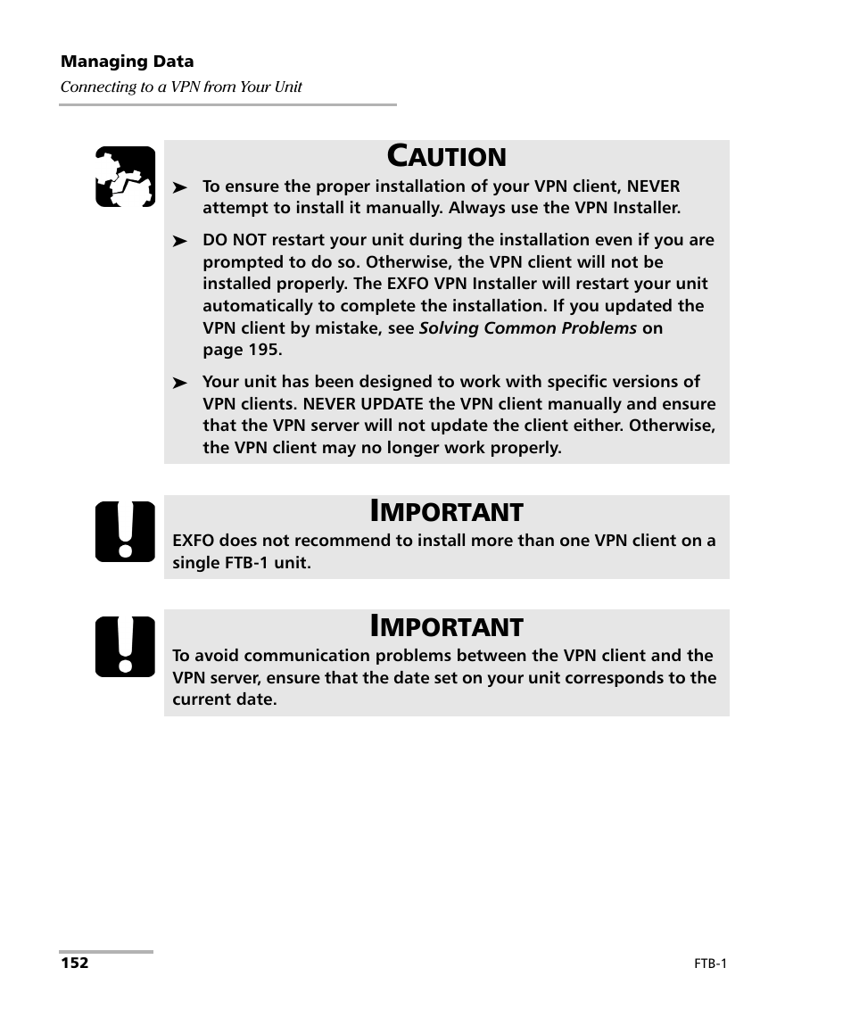 Aution, Mportant | EXFO FTB-1 User Manual | Page 162 / 234