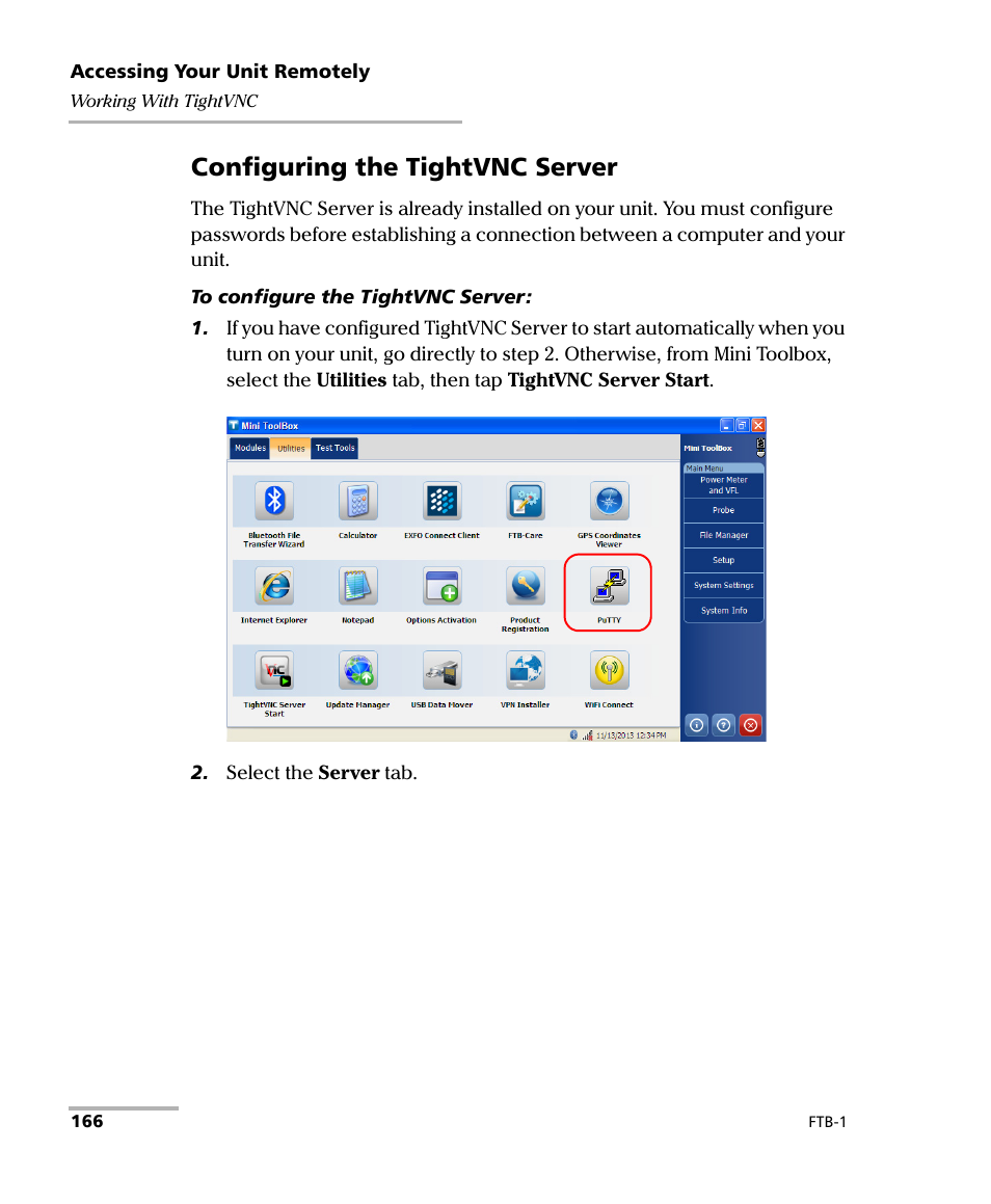 Configuring the tightvnc server | EXFO FTB-1 User Manual | Page 176 / 234