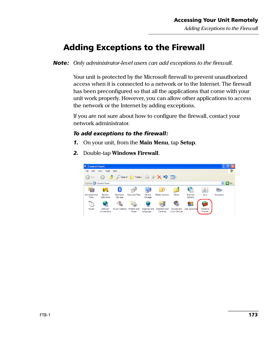 Adding exceptions to the firewall | EXFO FTB-1 User Manual | Page 183 / 234