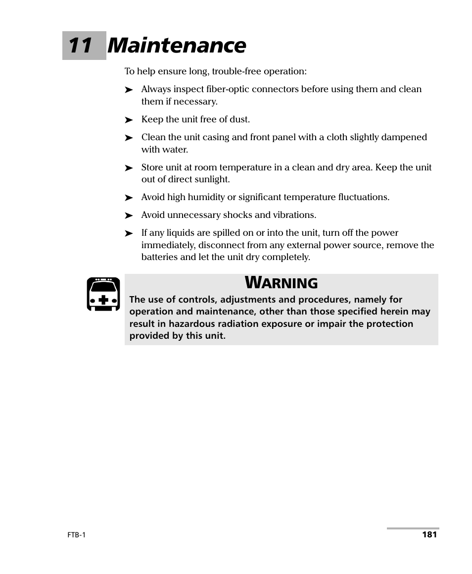 11 maintenance, Arning | EXFO FTB-1 User Manual | Page 191 / 234