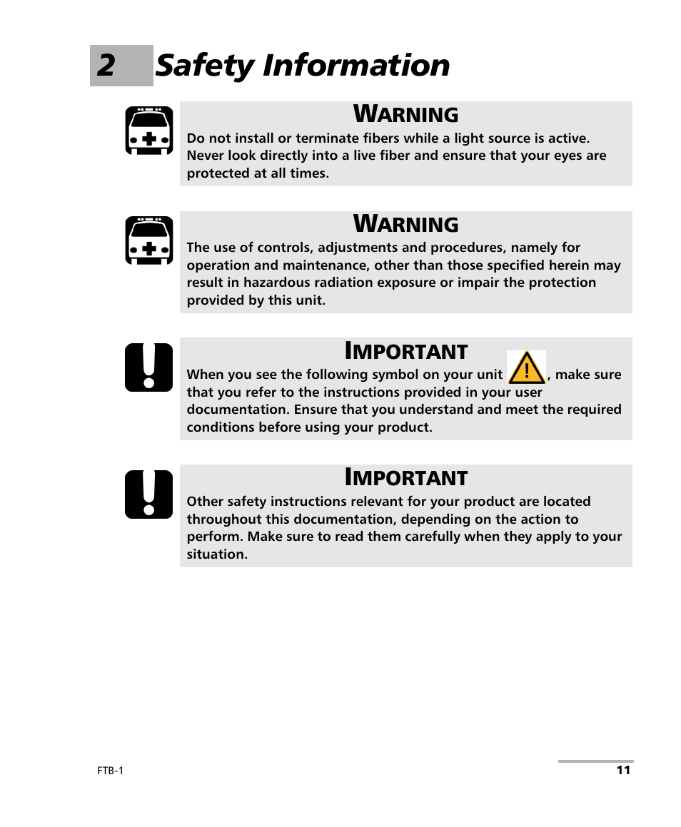 2 safety information, 2safety information | EXFO FTB-1 User Manual | Page 21 / 234