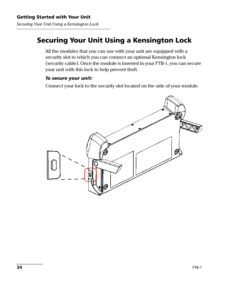 Securing your unit using a kensington lock | EXFO FTB-1 User Manual | Page 34 / 234