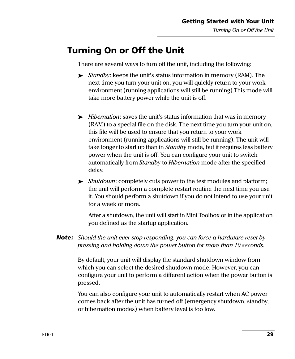 Turning on or off the unit | EXFO FTB-1 User Manual | Page 39 / 234