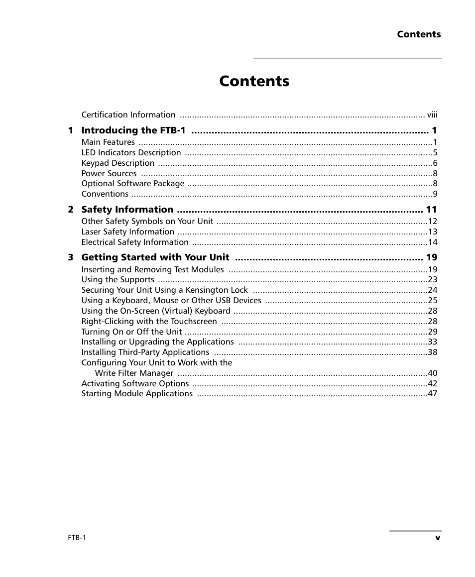 EXFO FTB-1 User Manual | Page 5 / 234