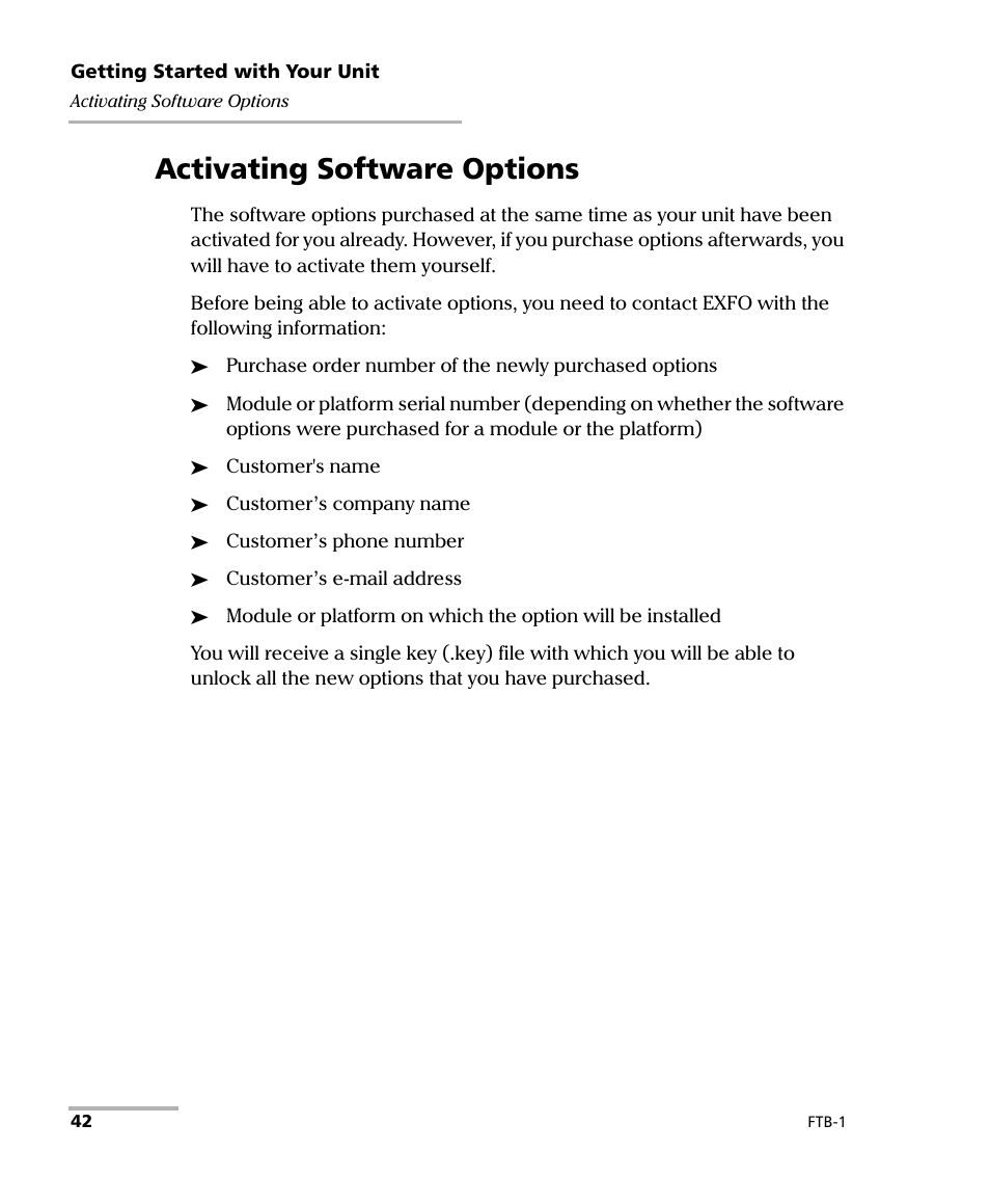 Activating software options | EXFO FTB-1 User Manual | Page 52 / 234