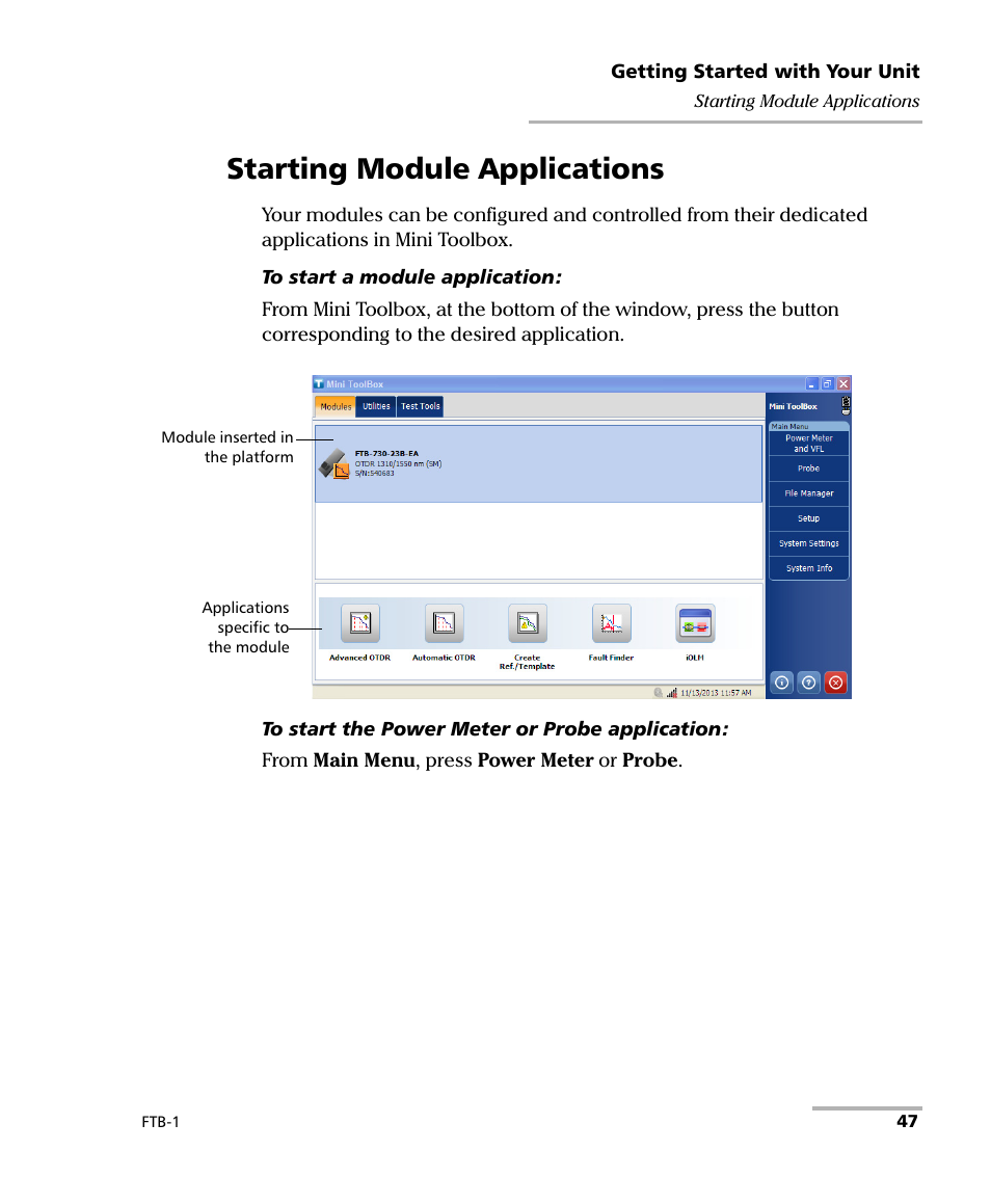 Starting module applications | EXFO FTB-1 User Manual | Page 57 / 234