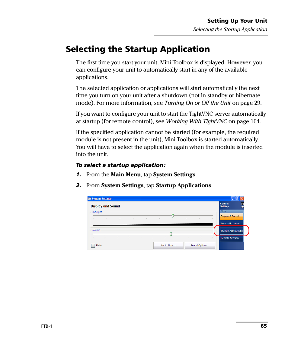 Selecting the startup application | EXFO FTB-1 User Manual | Page 75 / 234