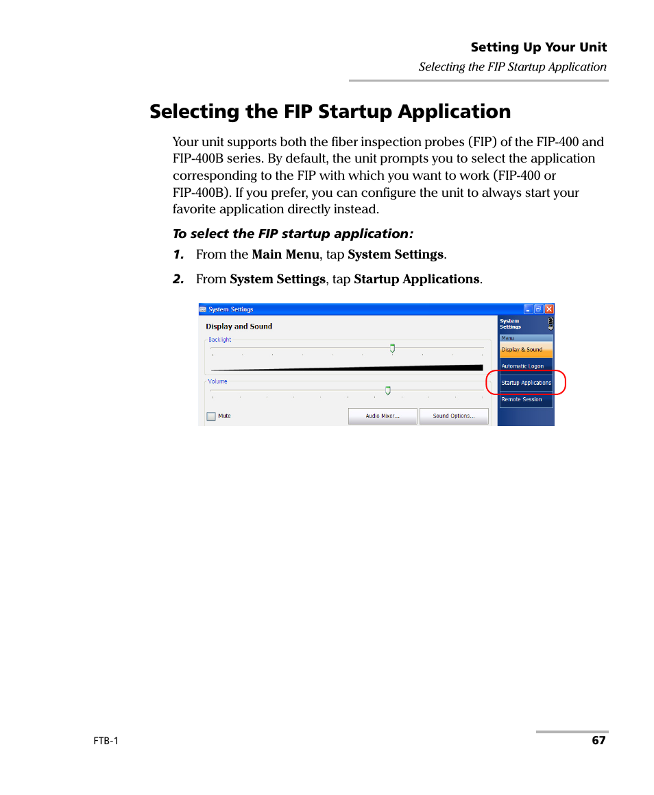 Selecting the fip startup application | EXFO FTB-1 User Manual | Page 77 / 234