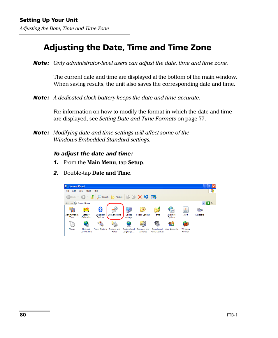 Adjusting the date, time and time zone | EXFO FTB-1 User Manual | Page 90 / 234