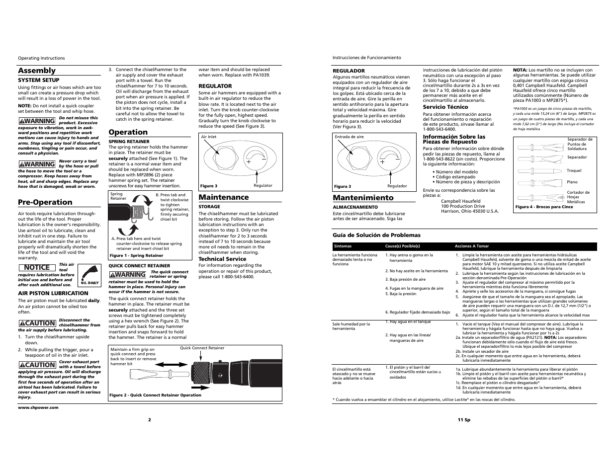 Mantenimiento, Maintenance, Operation | Assembly, Pre-operation, Notice | Campbell Hausfeld Impact Driver User Manual | Page 2 / 6