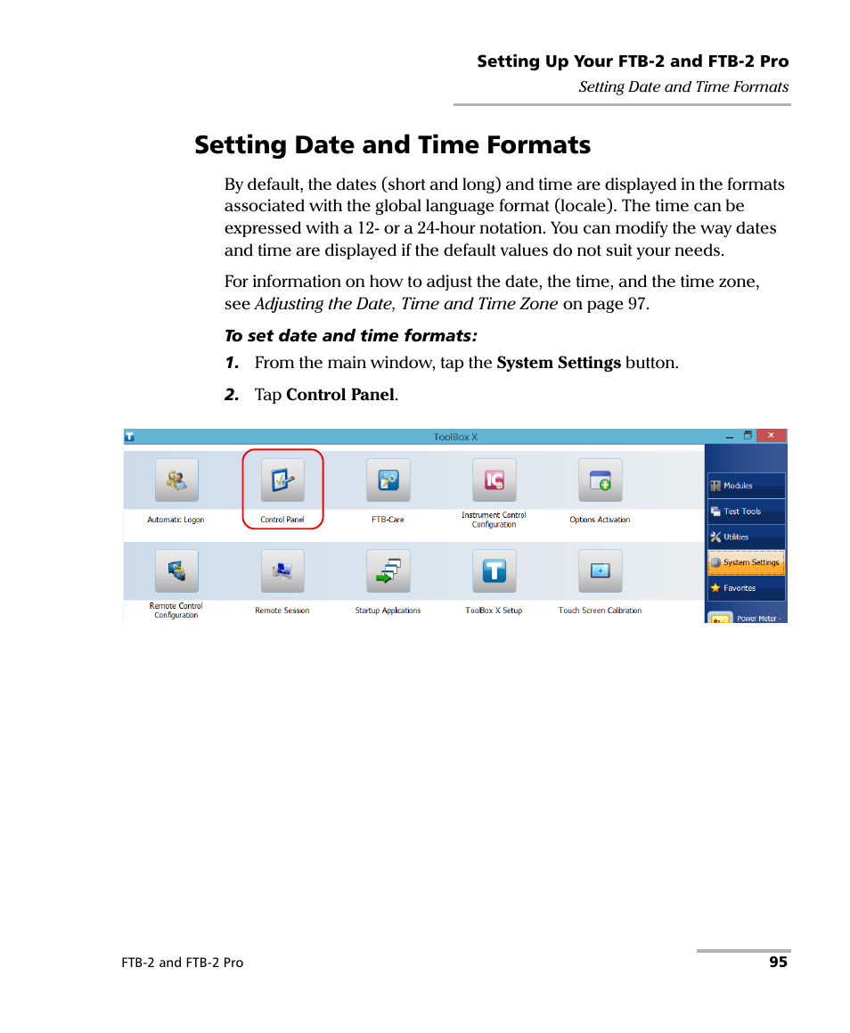 Setting date and time formats | EXFO FTB-2 User Manual | Page 105 / 443