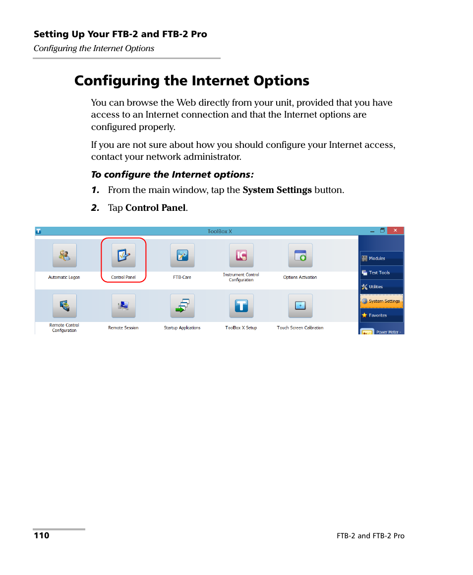 Configuring the internet options | EXFO FTB-2 User Manual | Page 120 / 443