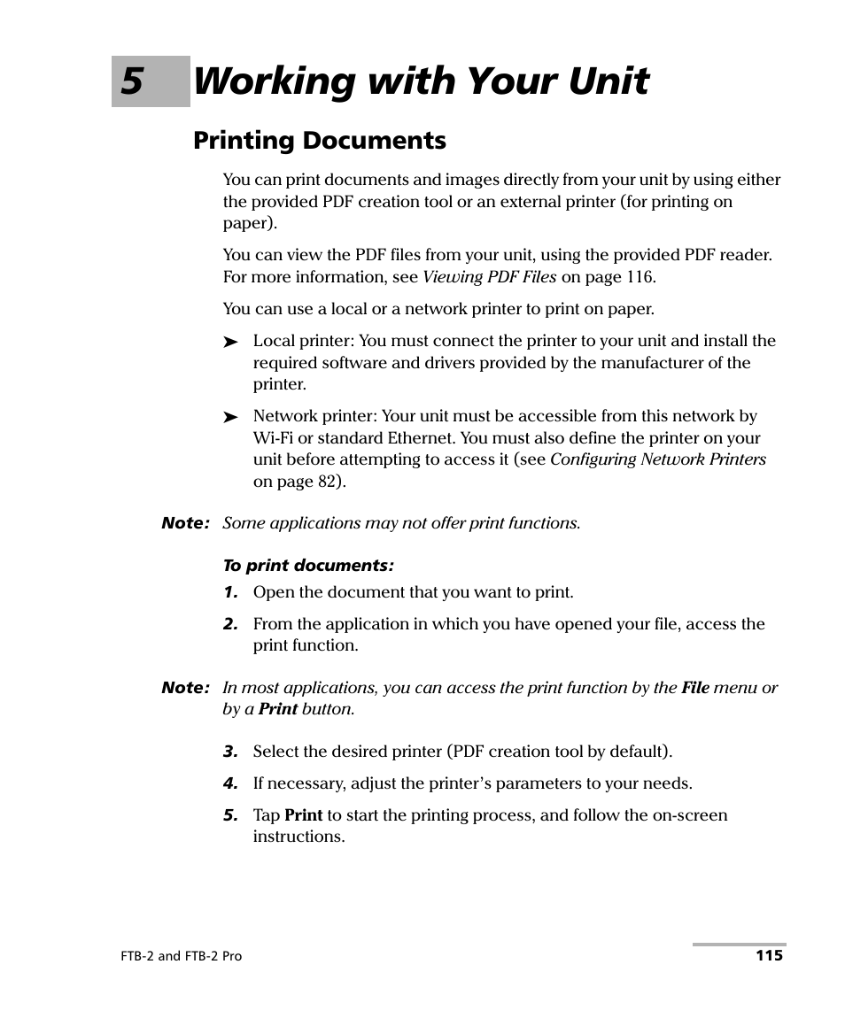 5 working with your unit, Printing documents, 5working with your unit | EXFO FTB-2 User Manual | Page 125 / 443