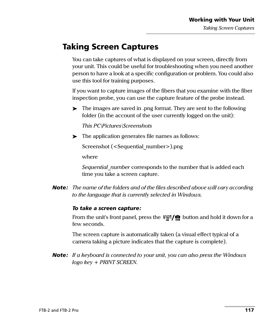 Taking screen captures | EXFO FTB-2 User Manual | Page 127 / 443
