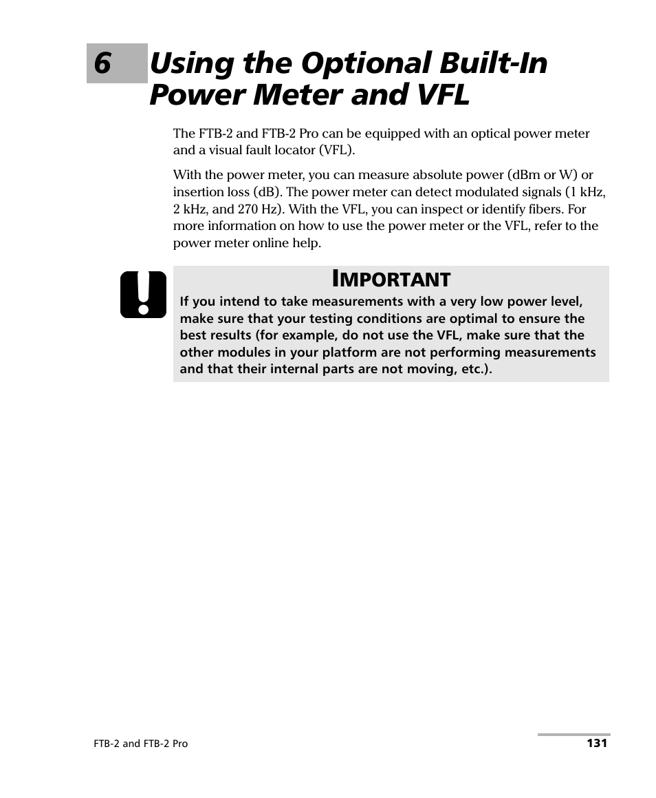 6 using the optional built-in power meter and vfl, 6using the optional built-in power meter and vfl | EXFO FTB-2 User Manual | Page 141 / 443