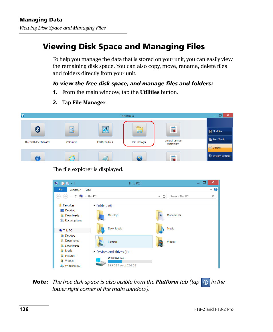 Viewing disk space and managing files | EXFO FTB-2 User Manual | Page 146 / 443