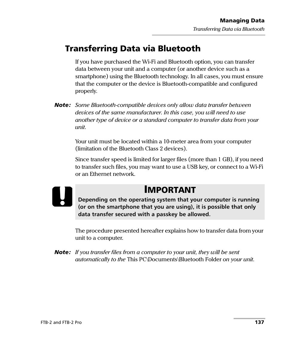 Transferring data via bluetooth, Mportant | EXFO FTB-2 User Manual | Page 147 / 443