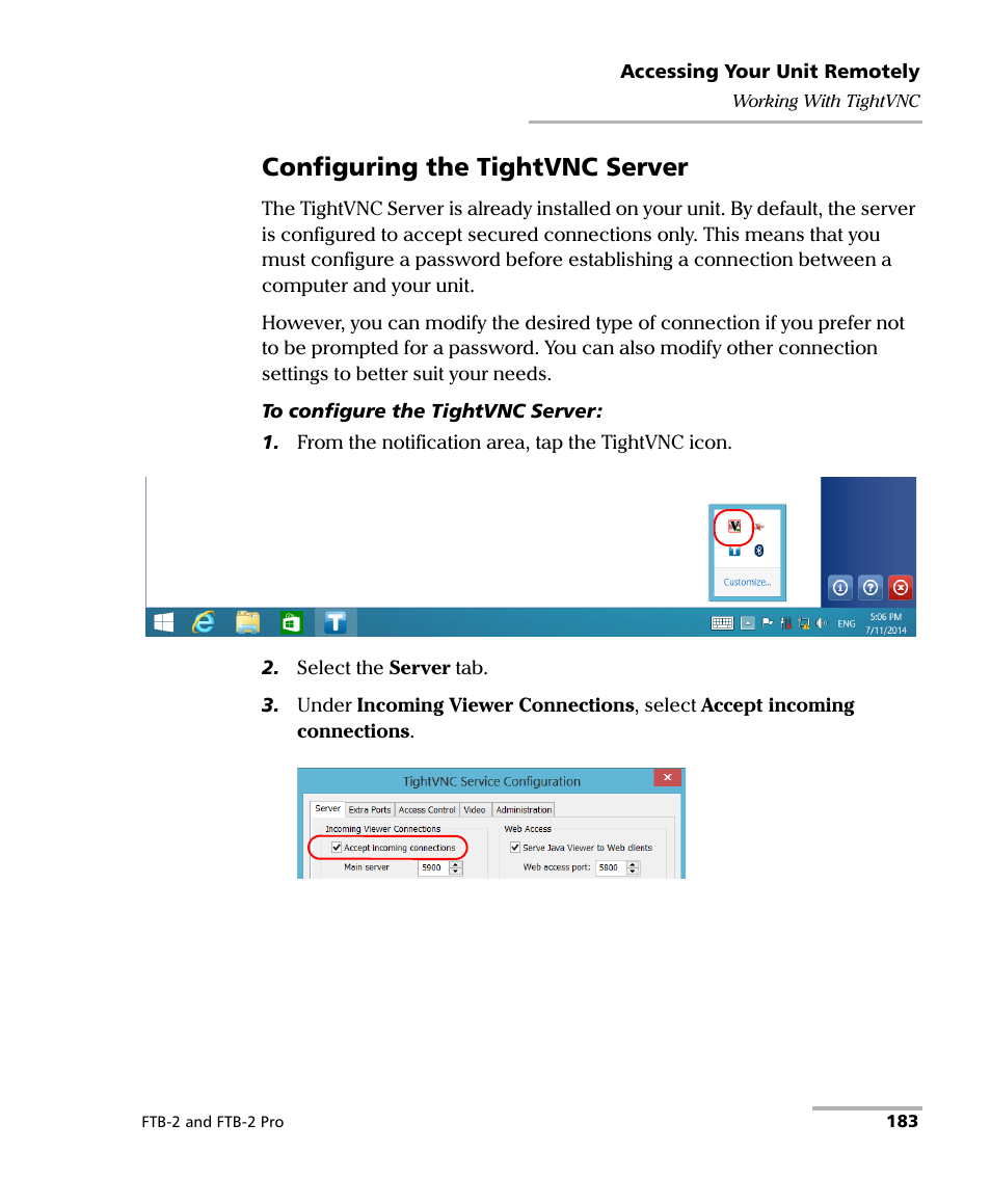 Configuring the tightvnc server | EXFO FTB-2 User Manual | Page 193 / 443