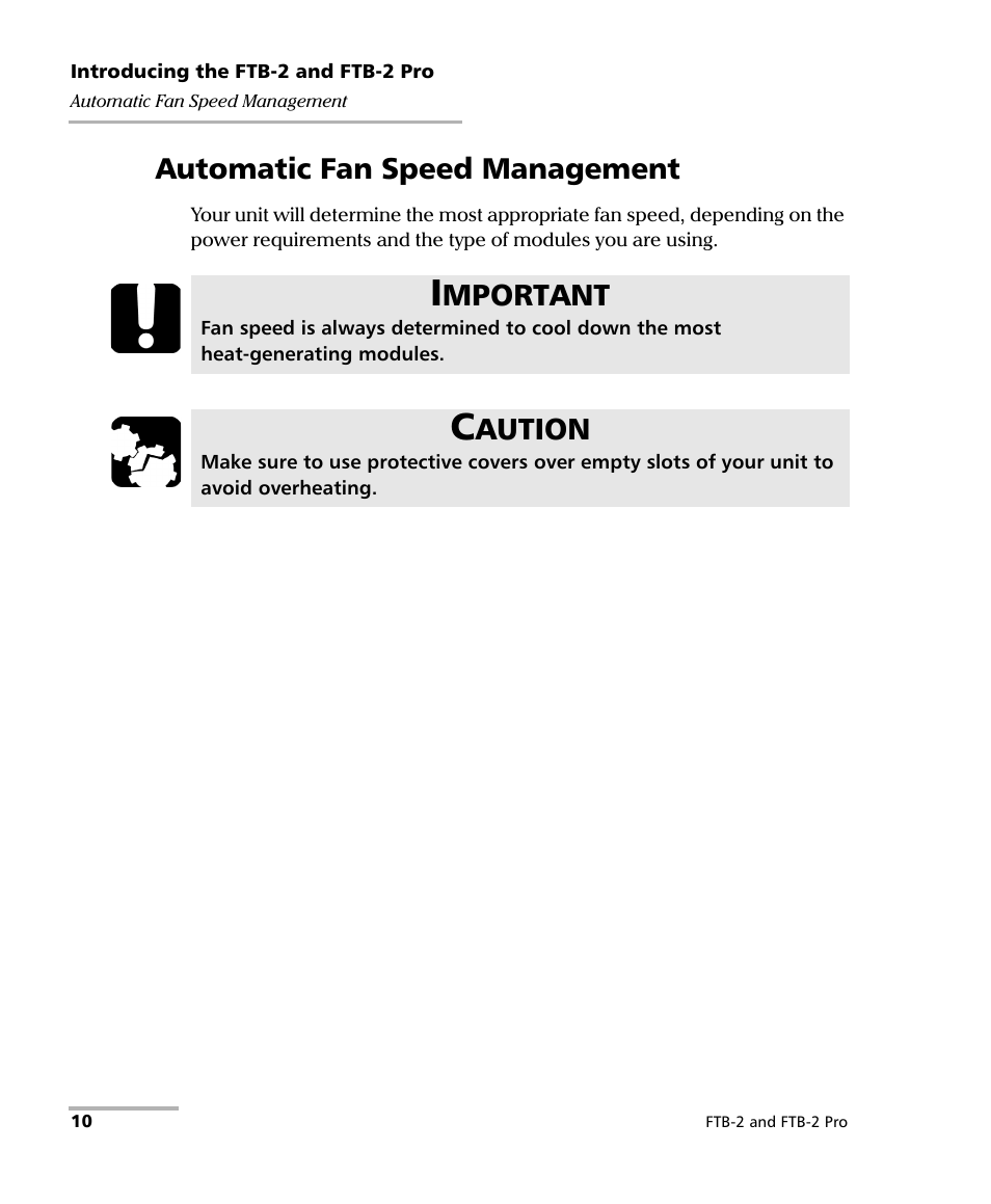 Automatic fan speed management, Mportant, Aution | EXFO FTB-2 User Manual | Page 20 / 443