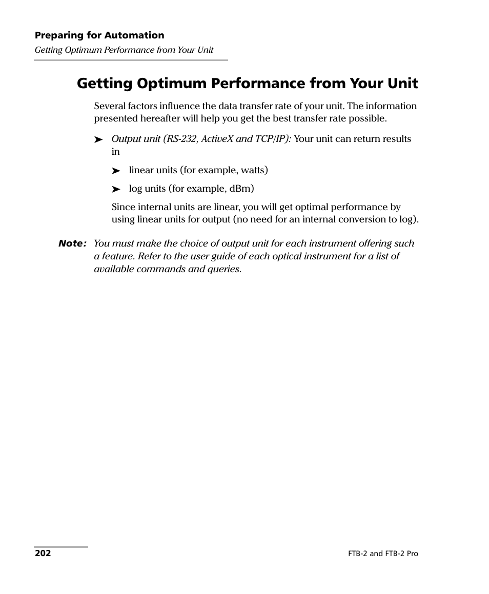 Getting optimum performance from your unit | EXFO FTB-2 User Manual | Page 212 / 443