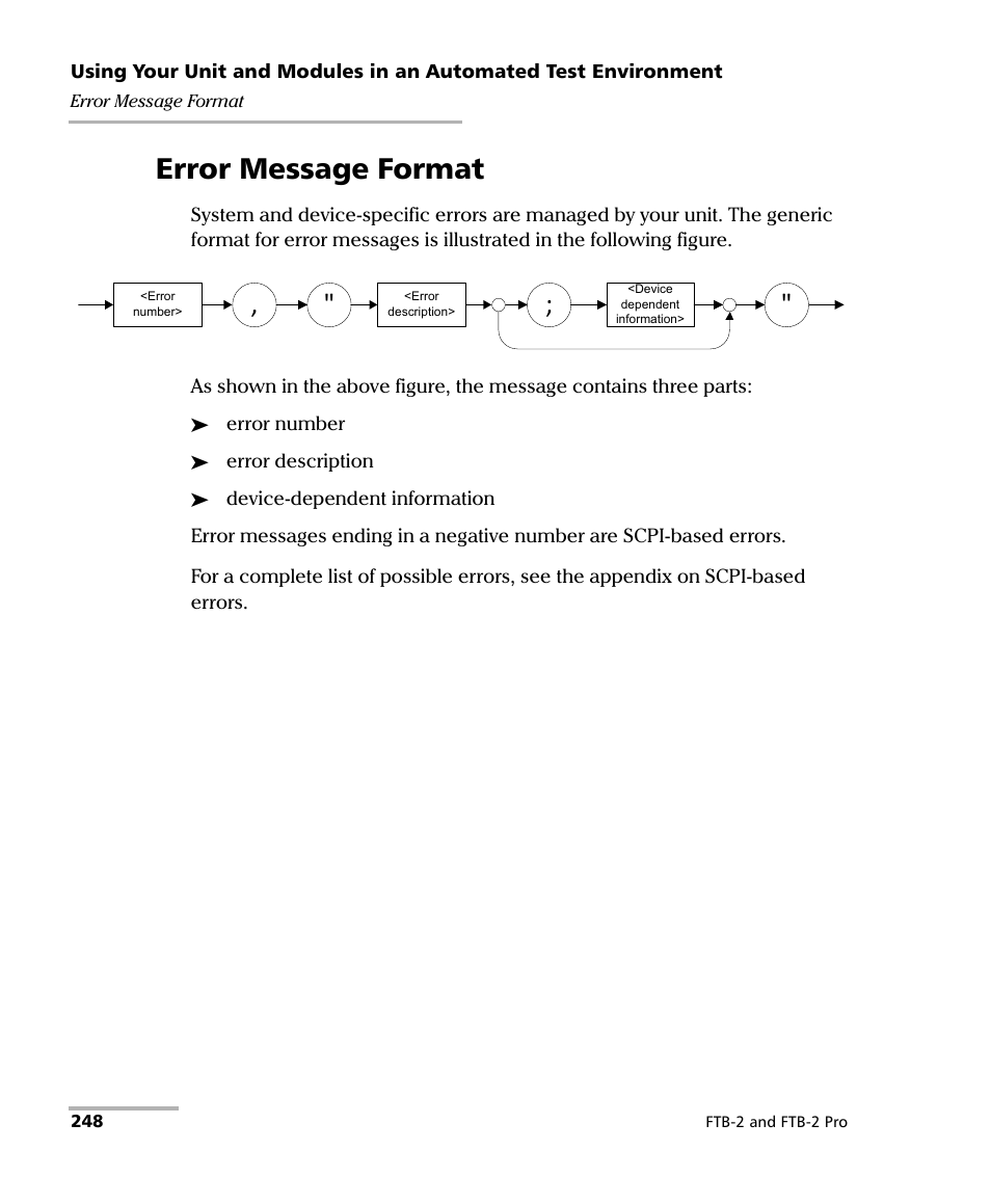 Error message format | EXFO FTB-2 User Manual | Page 258 / 443