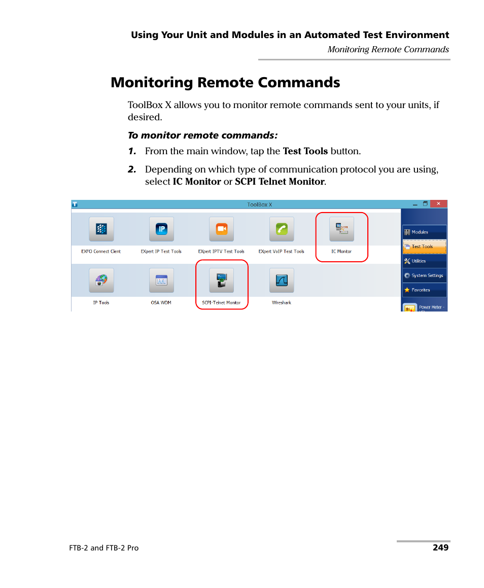 Monitoring remote commands | EXFO FTB-2 User Manual | Page 259 / 443