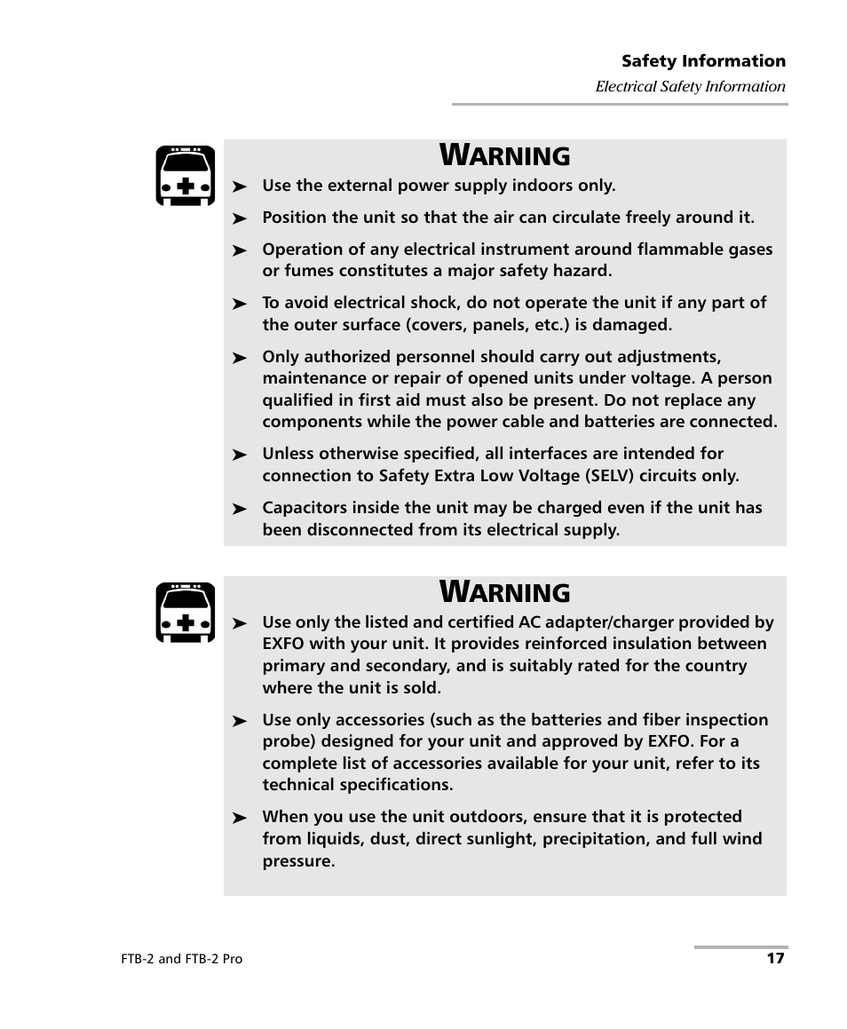 Arning | EXFO FTB-2 User Manual | Page 27 / 443