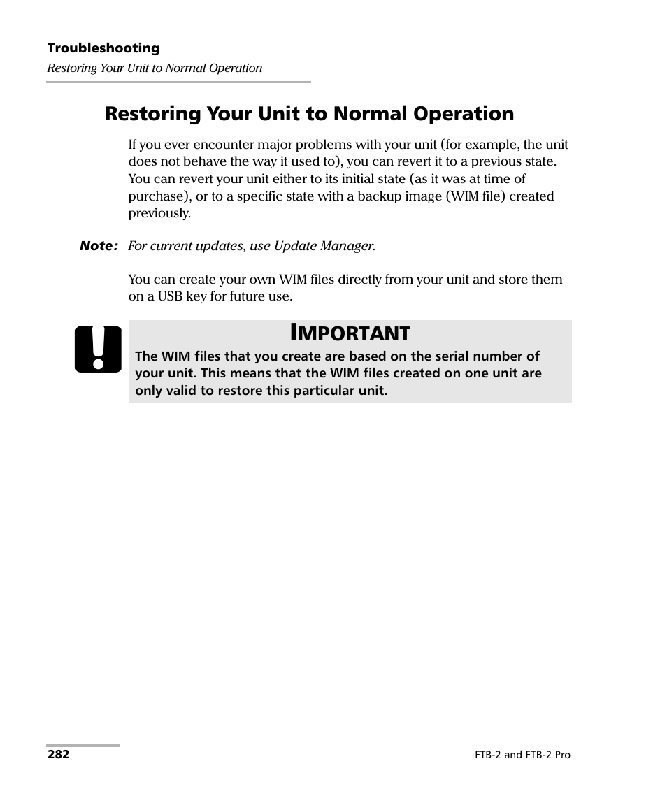 Restoring your unit to normal operation, Mportant | EXFO FTB-2 User Manual | Page 292 / 443