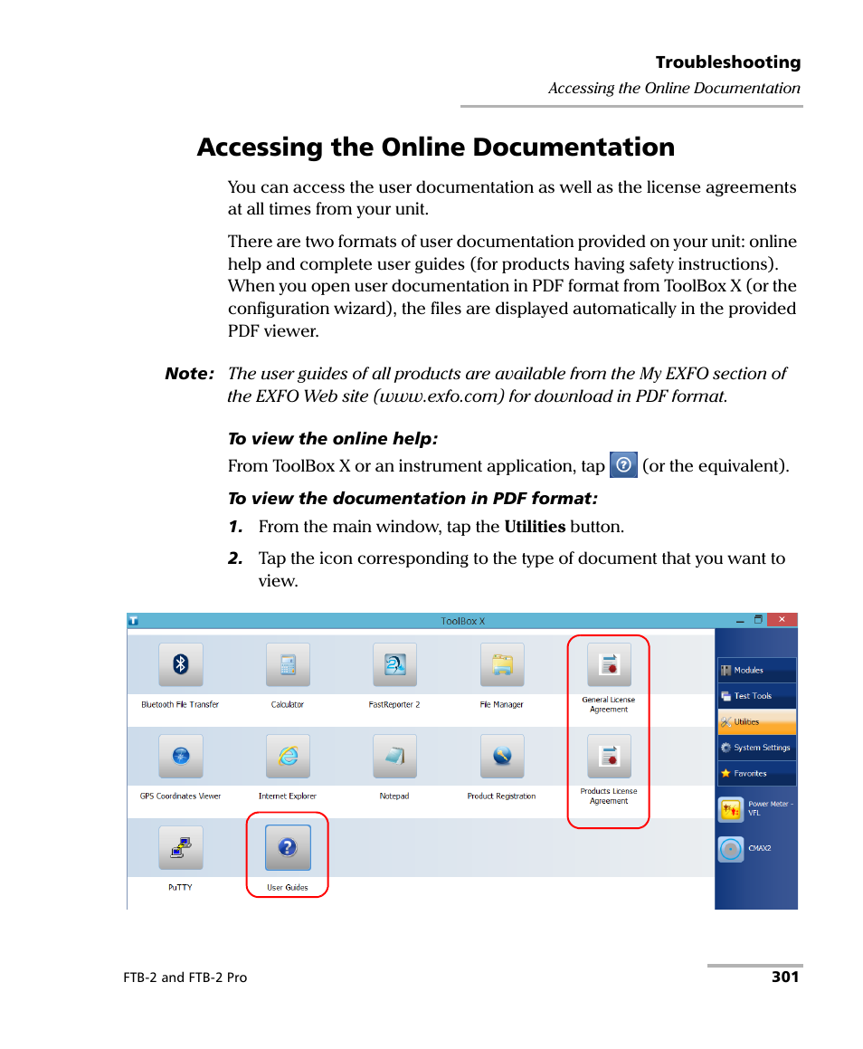 Accessing the online documentation | EXFO FTB-2 User Manual | Page 311 / 443