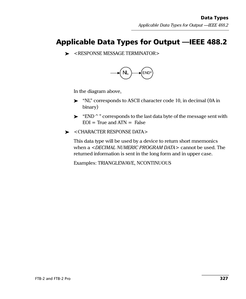 Applicable data types for output —ieee 488.2 | EXFO FTB-2 User Manual | Page 337 / 443